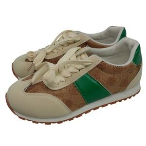 Women's Beige Green Casual Sneakers Size EU36‎ US 5.5 Lace Up Running Style